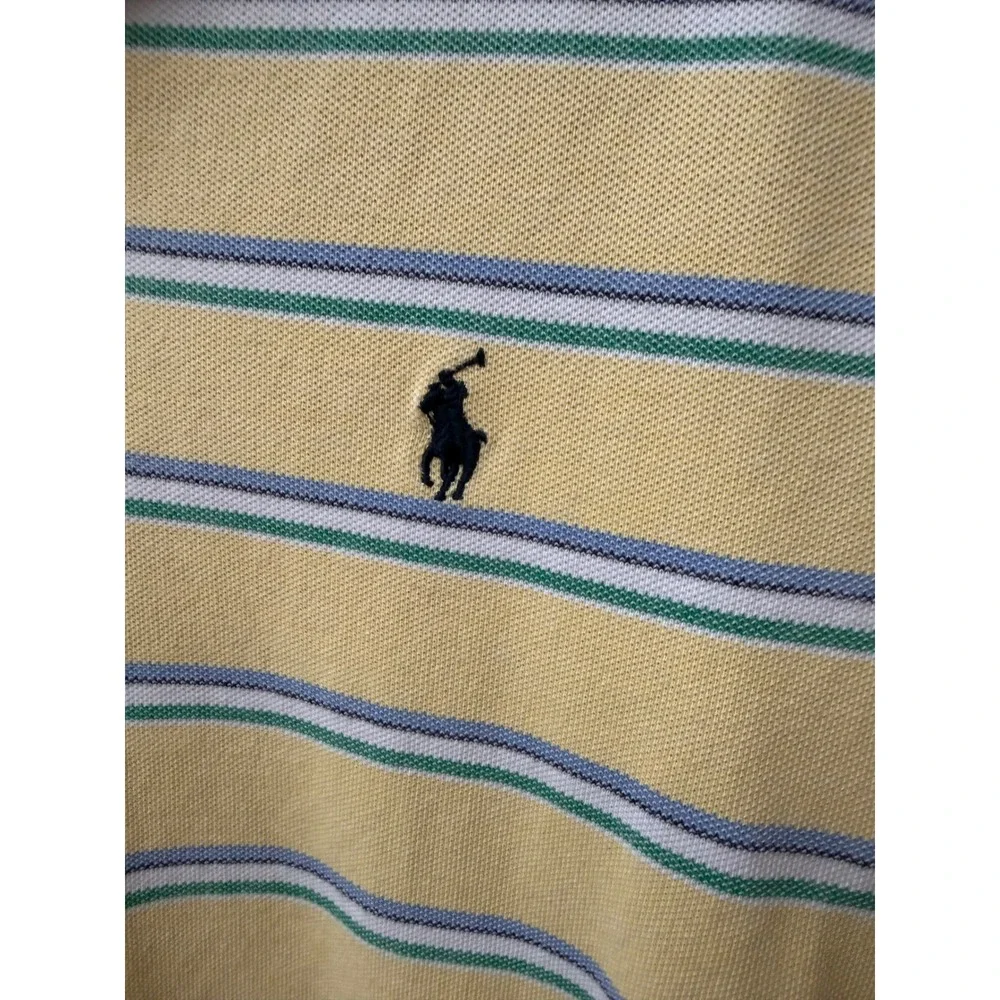 Polo Ralph Lauren Mens Custom Fit Striped Polo Shirt Yellow Blue Green Large
